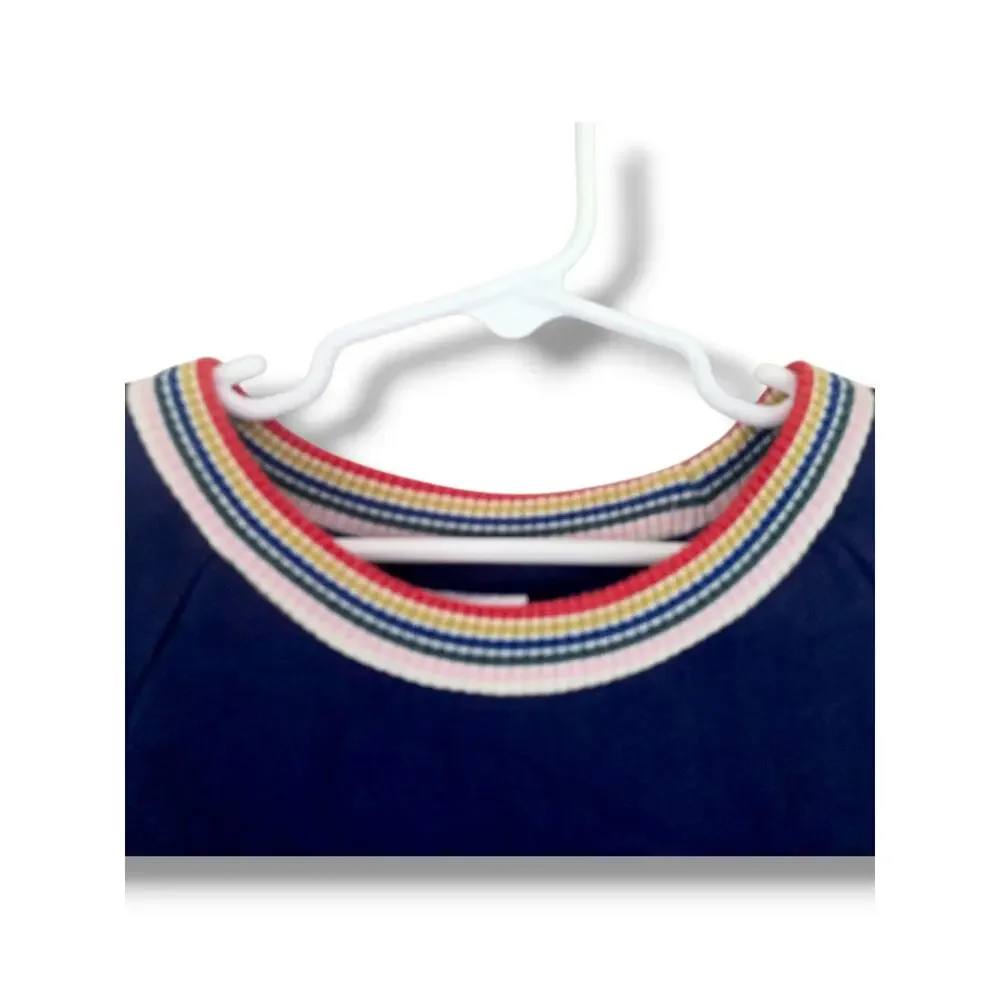 Hanna Andersson Girls 10 Rainbow Cuff Knit French Terry Dress Navy Blue